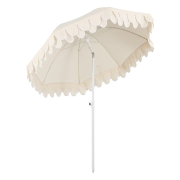 Horizon 6.5 ft. Classic MidCentury Scalloped Fringe Market Beach Umbrella
